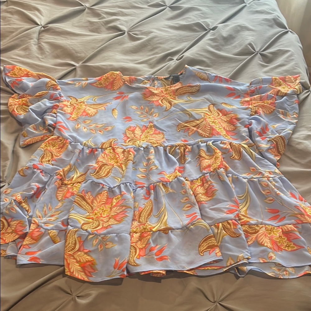 Forever 21 Blue and Orange Floral Blouse